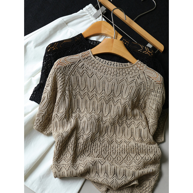 In Stock Now: 50% off Dry and Breathable Washi Yarn~Breathable Hollow-Out Crochet Short-Sleeve Knit T-Shirt for Women Summer『Yzjs120 In Stock Now: 50% off Dry and Breathable Washi Yarn~Breathable Hollow-Out Crochet Short-Sleeve Knit T-Shirt for Women Summer『Yzjs120