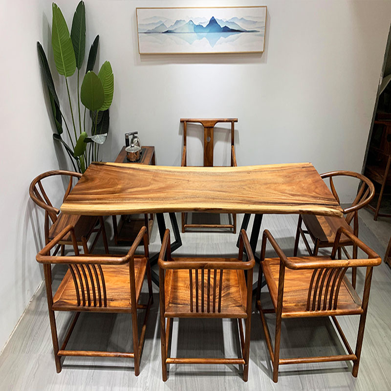 Black Hu Peach Wood Okan Solid Wood Log Large Board Owner Office Modern New Chinese Tea Table Red Wood Meeting Table South America