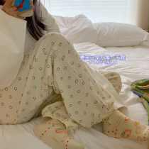 Autumn and winter brushed smiley face home pants long pants couple pajama pants can be worn outside