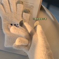 Winter Korean ins maiden five-finger smiley face can touch screen soft sticky cat cold resistant plush gloves warm gift