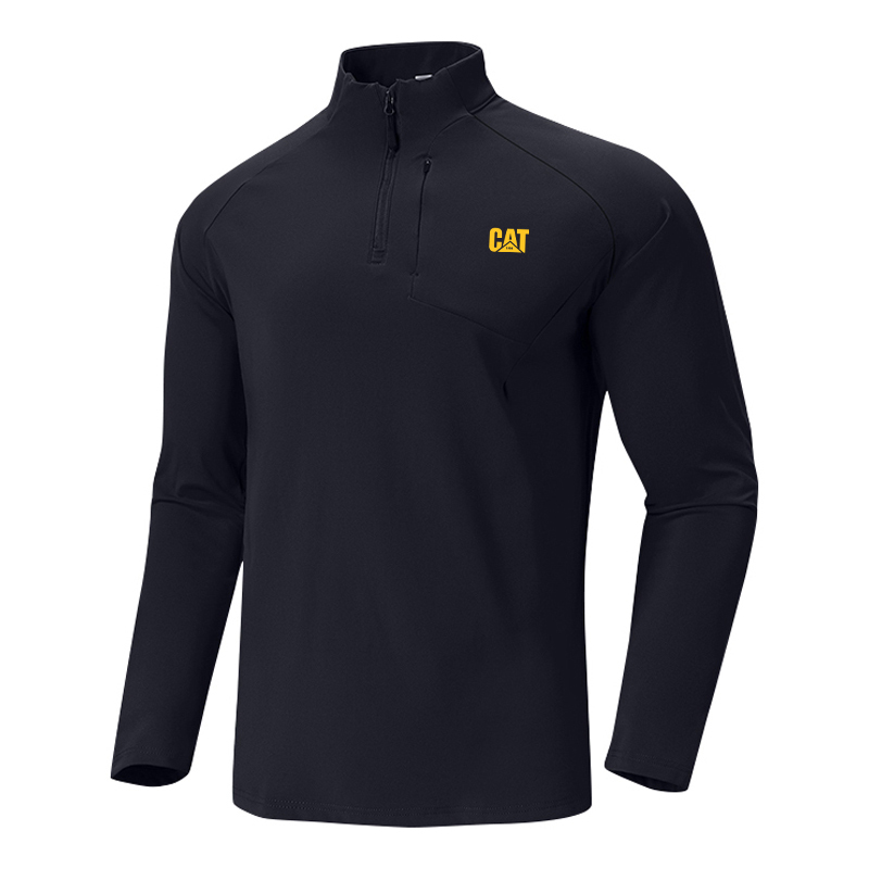 Outdoor Sports Long-Sleeved T-Shirt for Men, Autumn and Winter Breathable Fitness Cycling Clothing, Small Warm Velvet Quick-Drying Half-Zip Sweatshirt