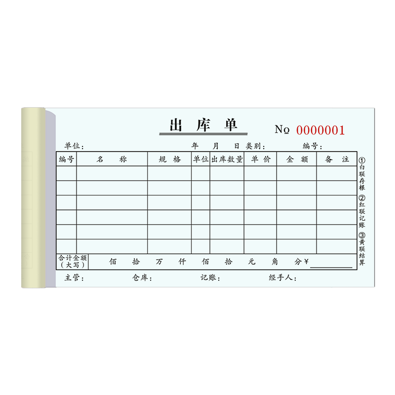 50 copies of warehouse entry and exit orders, two copies and three copies
