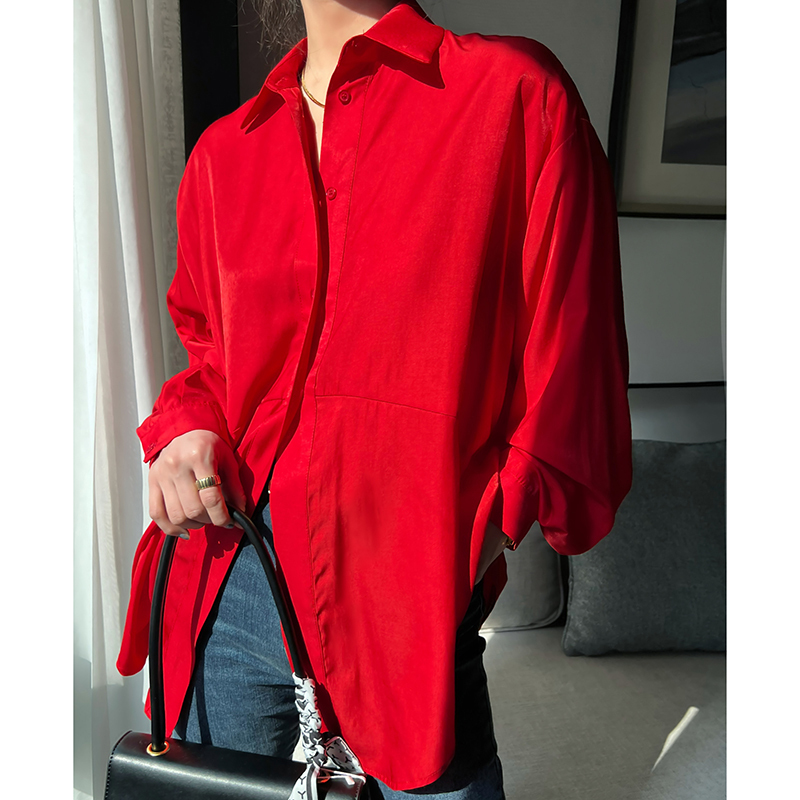 Ayingjia Red Shirt for Women, New Spring Design, Zodiac Year Top, Long-Sleeved Layering Shirt for Women