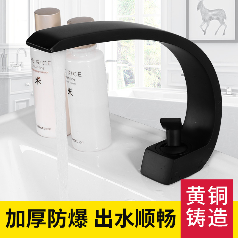 Black full copper face basin hot and cold tap Dressing Room Bathroom Sanitizer Washbasin Table Upper And Lower Basin Single Cold Tap
