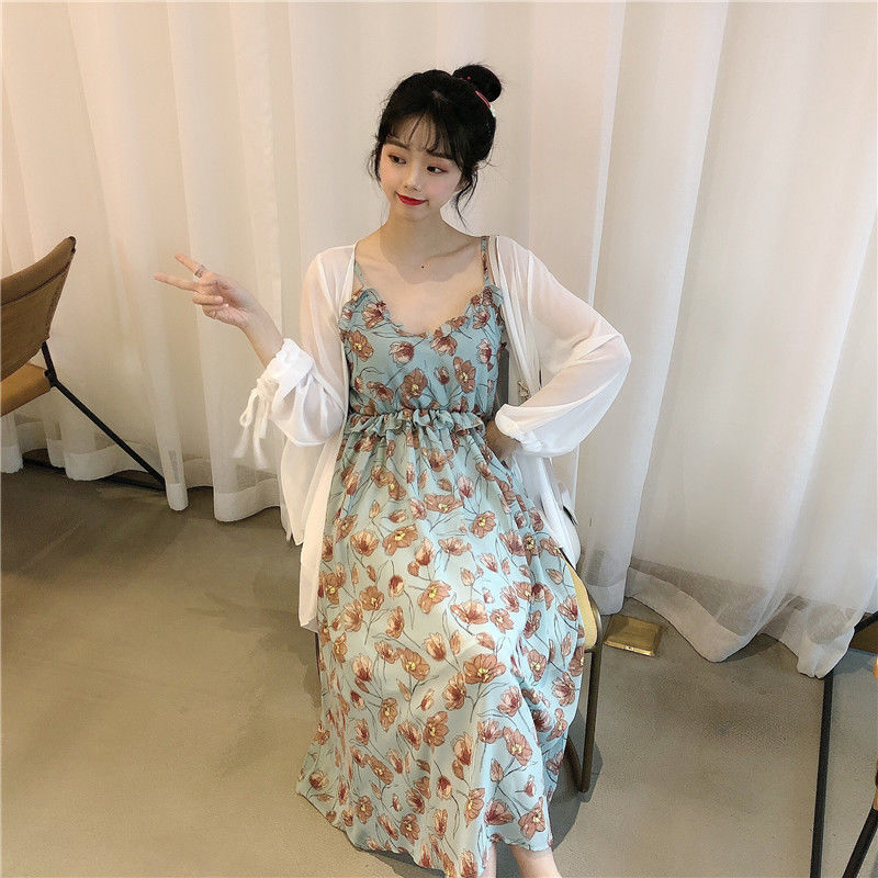 Single Piece Suit Summer Super Fairy Ocean Dress Printed Snowspun pendant with dress Two-style suit female student