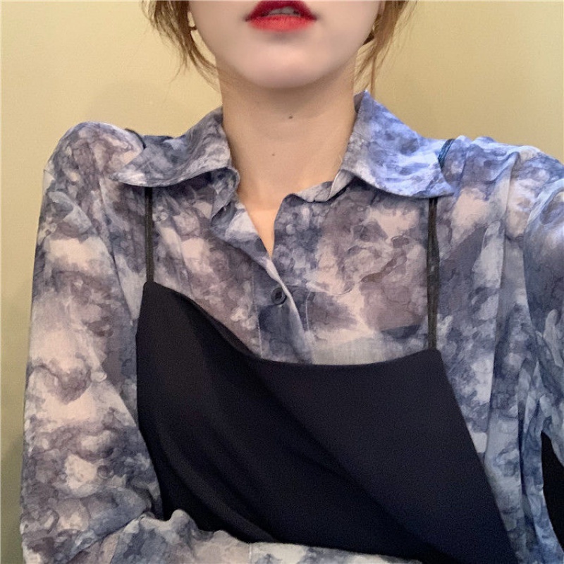 Temperament fashion two-piece suit 2021 new summer women's lapel long shirt design feeling suspender skirt tide