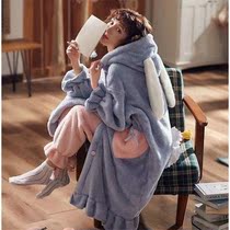 Coral Suede Sleeping Robes Woman Autumn winter long Thickened Plus Suede Home Conserved Cute Flannel Pyjamas Woman Two Suits