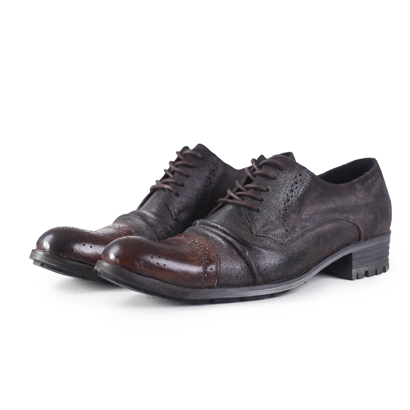 British Retro Export Leather Shoes for Men, Genuine Leather Lace-Up Brogue Thick-Soled Formal Shoes, Youthful Trendy Low-Top Punk Shoes