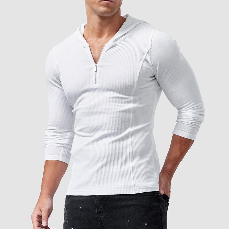 Hooded Long-Sleeved T-Shirt for Men, Elastic Slim Fit, Tight-Fitting Sports Fitness Thin Sweatshirt, Base Layer Hoodie for Autumn and Winter