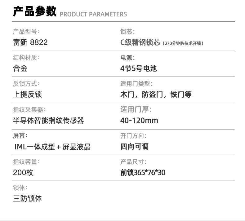恒大合作品牌 富新 电子指纹锁 6种开锁方式 图9