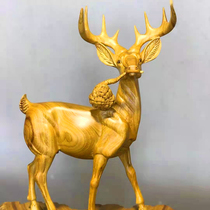 Black sandalwood camphor wood carving ornaments Root carving wood carving Deer on a safe journey Living room crafts Lucky deer have you