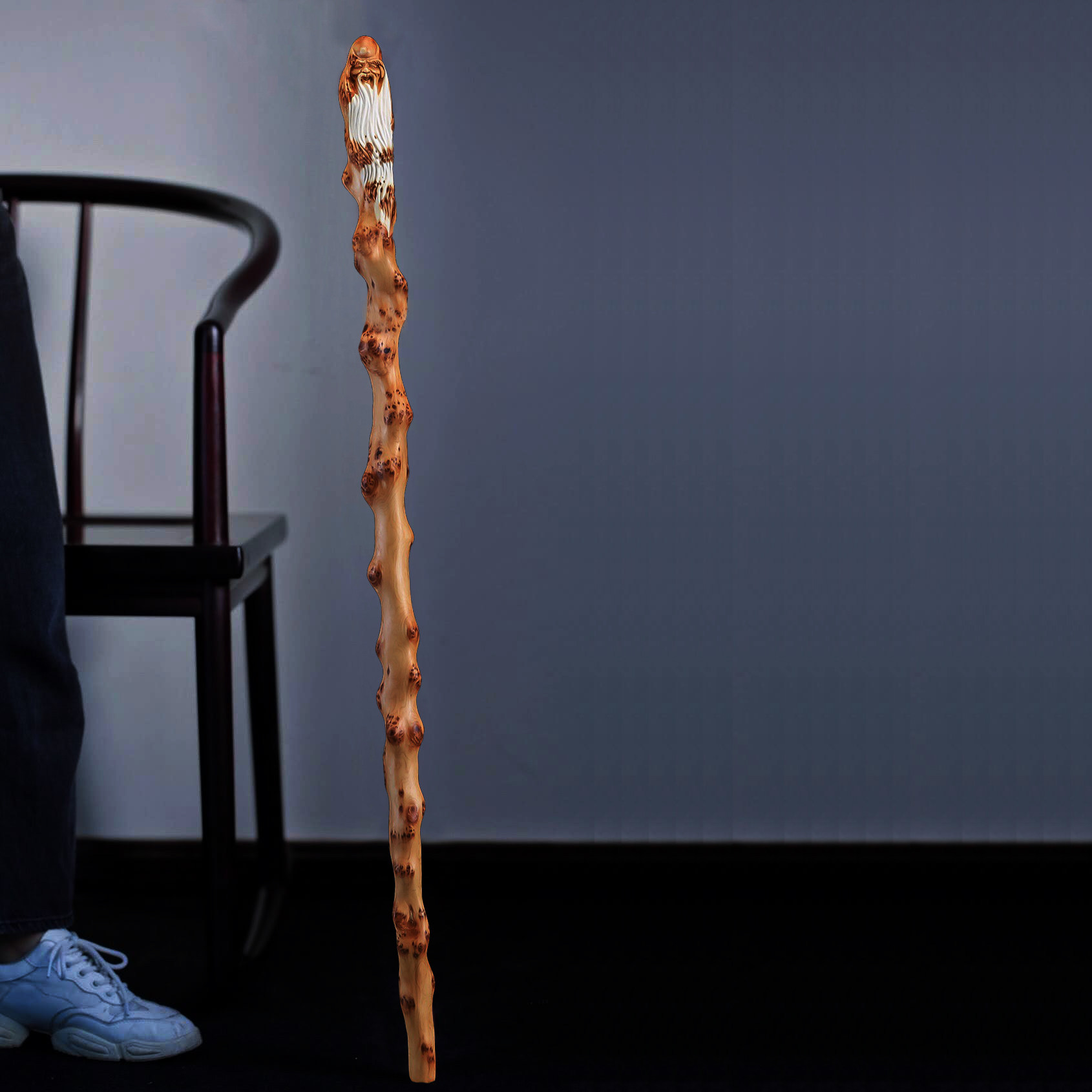 Taiwan-rod cane log-log natural teeth whitelife star old man solid wood with crutch skid root carved wood