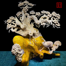 Golden silk Nan flowers and birds Animals Pine crane year-long horse sheep cow ornaments Ebony gloomy water wave root carving Wood carving