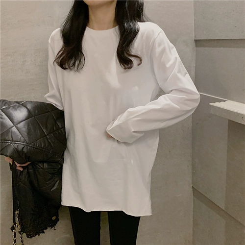 Демисезонная футболка, базовый приятный телу длинный лонгслив, 2020, оверсайз, средней длины