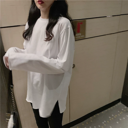 Демисезонная футболка, базовый приятный телу длинный лонгслив, 2020, оверсайз, средней длины