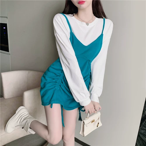 Осенний приталенный корсет, платье, комплект, штаны, 2020, круглый воротник, эффект подтяжки