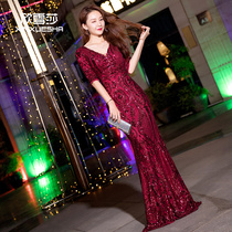 Evening dress women 2019 new banquet temperament long noble ladies dinner sexy fishtail sequins toast dress