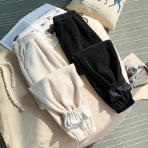 2022 new autumn and winter fleece thickened white wide-leg sports pants womens loose corduroy casual leggings sweatpants
