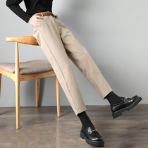 2022 new spring and autumn suit woolen pants womens high waist slim straight loose casual nine points cigarette pipe grandma pants