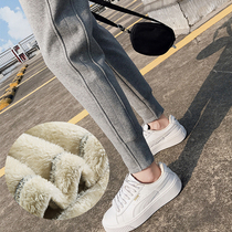 2022 new autumn and winter plus velvet thick gray sports pants womens high waist loose and thin beam feet American pants