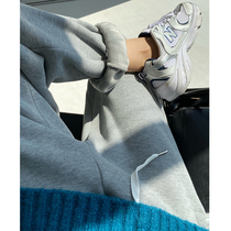 2022 new gray sports pants womens high waist loose autumn and winter plus velvet thickening American casual trousers