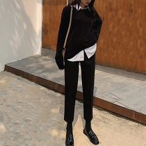 Spring and Autumn 2021 New woolen pants womens suit pants loose straight casual slim pipe pants nine points radish pants