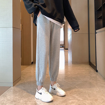High waist gray sports pants womens loose 2022 new autumn and winter plus velvet thickening casual beam feet American pants