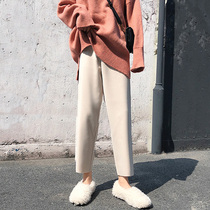 Spring and Autumn 2021 New hairy wide leg pants women Net red grandmother pants casual straight Harlan loose ankle-length pants