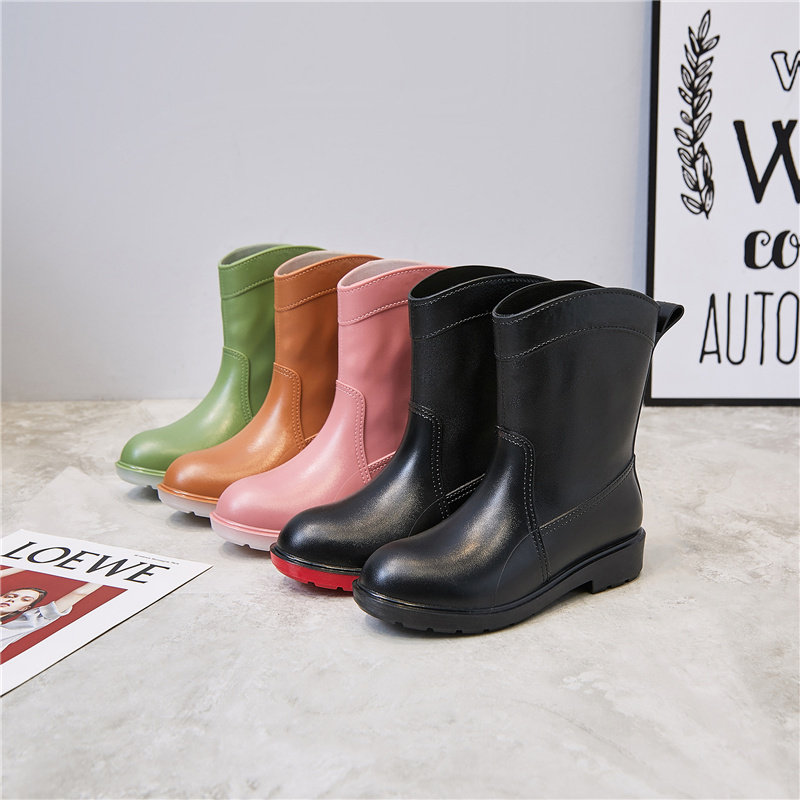 Fashion Rain Shoes Women Midtubes Waterproof Non-slip 100 Lap Rain Boots Plus Suede Warm Car Wash Work Water Shoes Women Outdoor Rubber Shoes