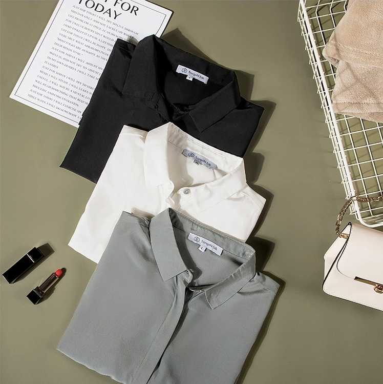 Song's bursting classic true silk is free of ironing and wrinkled long sleeves spring and summer high and dense double crepe shirt woman SY0001-010