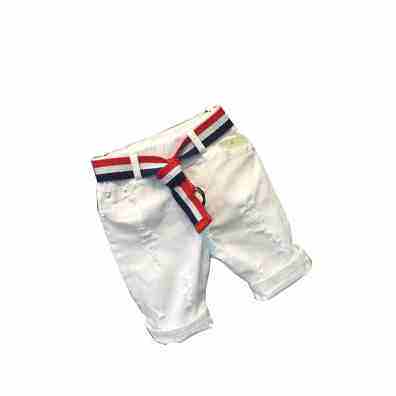 Boy white shorts outside wearing 2021 Summer new baby breaking hole 50% pants for belt children 100 lap 50% pants