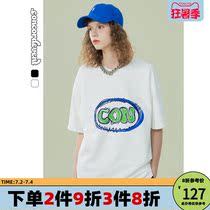 CONCORDEVENT short sleeve T-shirt male and female 2022 Summer new white tide card printed round collar bottom shirt