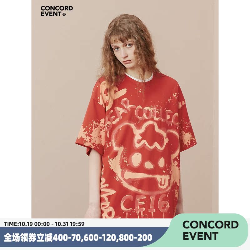 CONCORDEVENT tide brand T-shirt 2022 couples wear summer short-sleeved European and American bear loose half-sleeved T-shirt