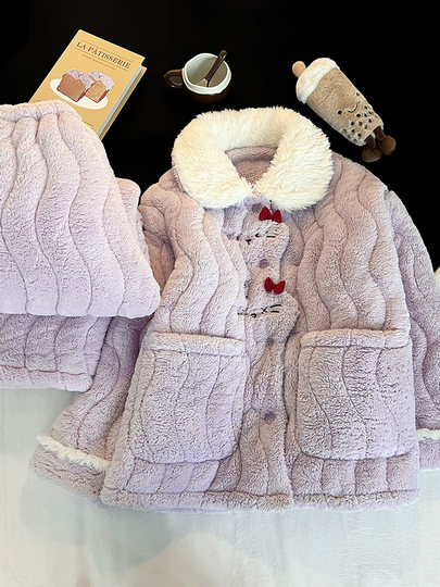 2025 new cartoon hellokitty coral velvet pajamas for women winter plus velvet and thickened three-layer quilted home clothes