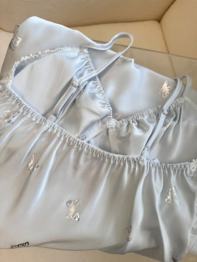 2026 New Butterfly Pajamas Women's Summer Tianbing Silk Suspender Breast Pad Nightgown Sexy Nightgown Home Clothes Thin Section