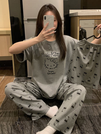 2026 new hellokitty pure cotton pajamas for women spring and autumn cute three-piece set high-end home wear summer