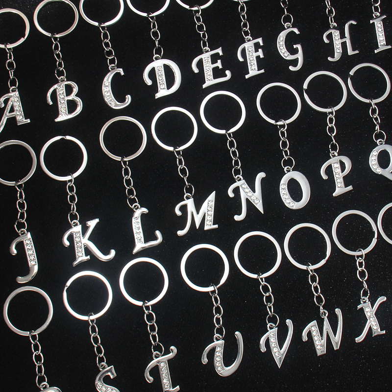 Simple Diamond-Encrusted 26-Letter Personalized Keychain, Creative English Luggage Accessories, Pendant, Craft Small Gift Accessories Simple Diamond-Encrusted 26-Letter Personalized Keychain, Creative English Luggage Accessories, Pendant, Craft Small Gift Accessories