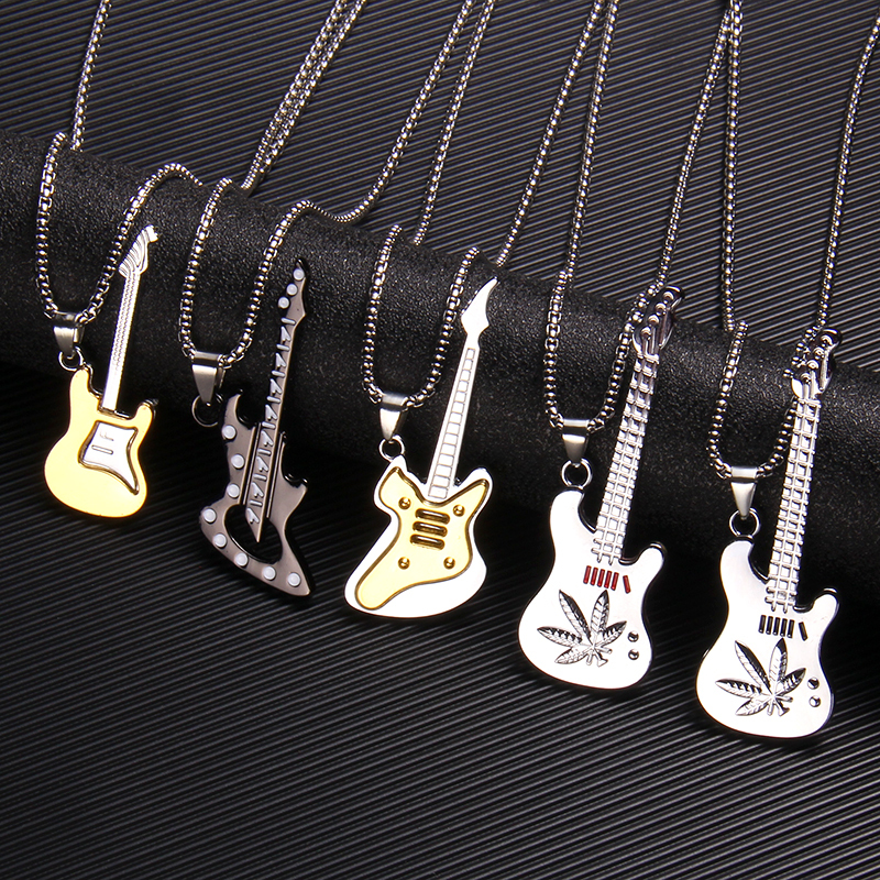 Punk Guitar Necklace for Women, High-End Design, Niche ins Hip-Hop Men's Trendy High Street Rock Instrument Accessory Pendant