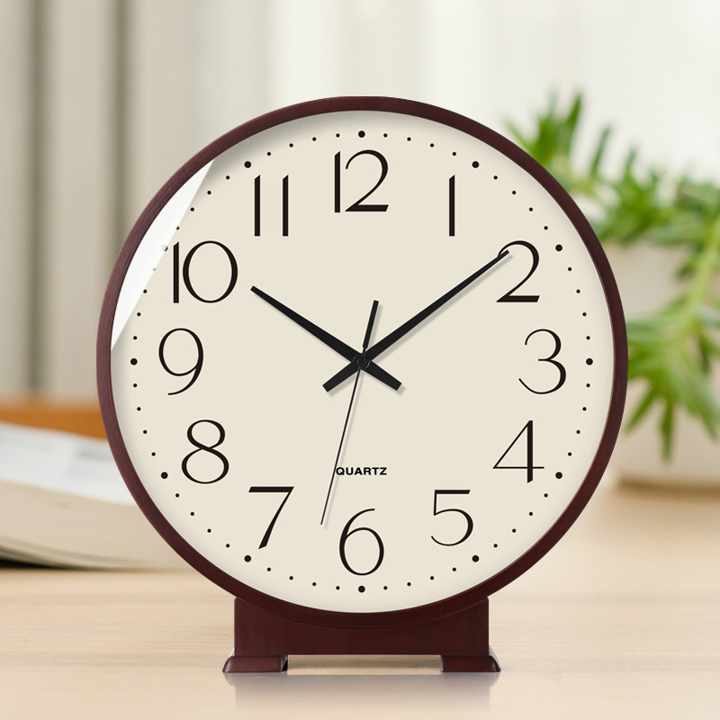 Japanese-style solid wood desktop clock living room home decoration desktop clock new Chinese-style living room study simple quartz clock