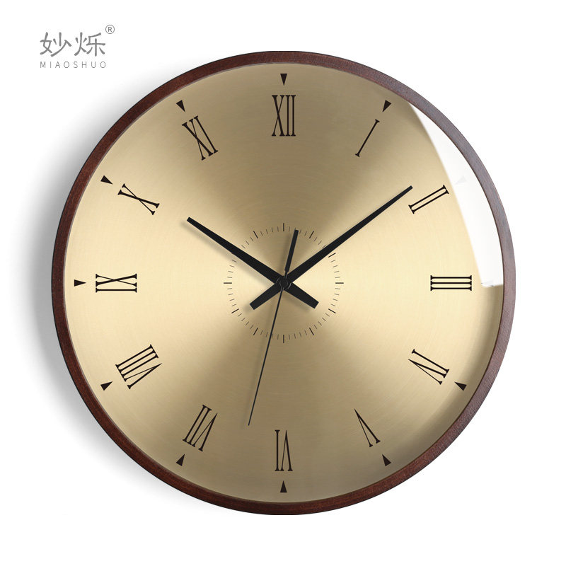 Modern minimal household living room wall clock bedroom silent watch Chinese watch metal wood