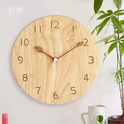 Watch wall hanging Japanese solid wood simple creative fashion clock living room log wall clock silent watch Nordic style