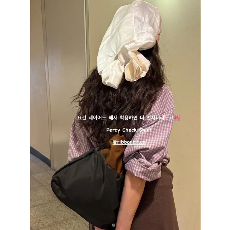 Arnopan Cha Jingyuan Iu Style Black Plum Sauce Plaid Shirt Loose Fit Curved Hem Vintage Style Shirt Arnopan Cha Jingyuan Iu Style Black Plum Sauce Plaid Shirt Loose Fit Curved Hem Vintage Style Shirt