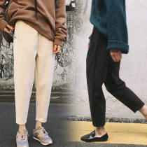 Maternity pants Autumn and winter wear fashion wool pants Harun wide leg pants thickened velvet large size black loose large size tide