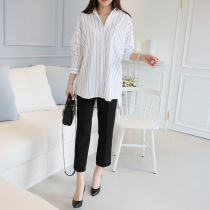 Maternity pants Summer thin belly wide leg pants nine-point pants Black small pants Chiffon loose spring and autumn leggings