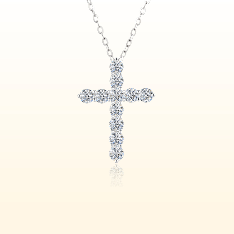 Tiffany Star Diamond 18K Gold Platinum Pt950 Cultivated Diamond Henan Artificial Diamond Cross Necklace Light Luxury Tiffany Star Diamond 18K Gold Platinum Pt950 Cultivated Diamond Henan Artificial Diamond Cross Necklace Light Luxury
