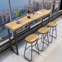 Bar table solid wood table and chair combination commercial bar wall industrial wind Strip balcony small bar household High Table