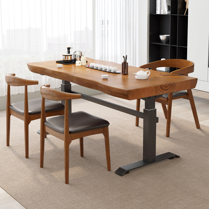 Large board tea table electric lift desk all-in-one dual-use all solid wood log whole board pine home office tea table