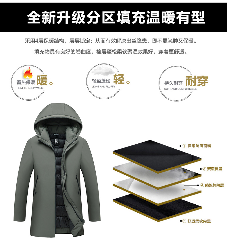 雅鹿 男士加厚中长款 工装夹克棉服 图6