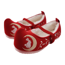 Girls Hanfu upturned embroidered shoes plus velvet winter style Chinese old Beijing childrens cotton shoes costume performance shoes