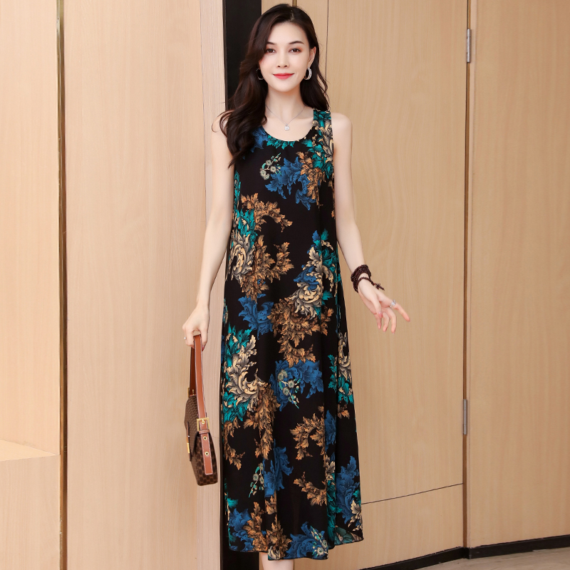 33poplin  Nightdress female pure cotton new pattern summer Thin Sleeveless Medium and long term Increase fertilizer Big size easy Fat mm pajamas